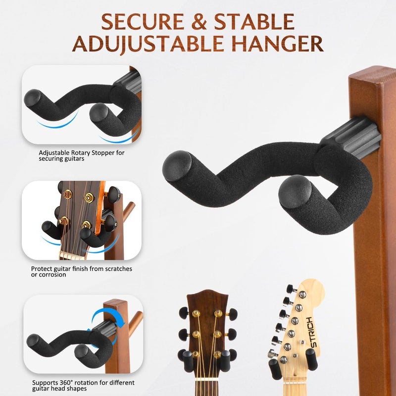 STRICH Acoustic Guitar Stand, HardWood 35.4" Height Floor Guitar Dispaly, Walnut Guitars Holder with Hanger for Home, Studio (FH1, Guitar Display) - Image 3